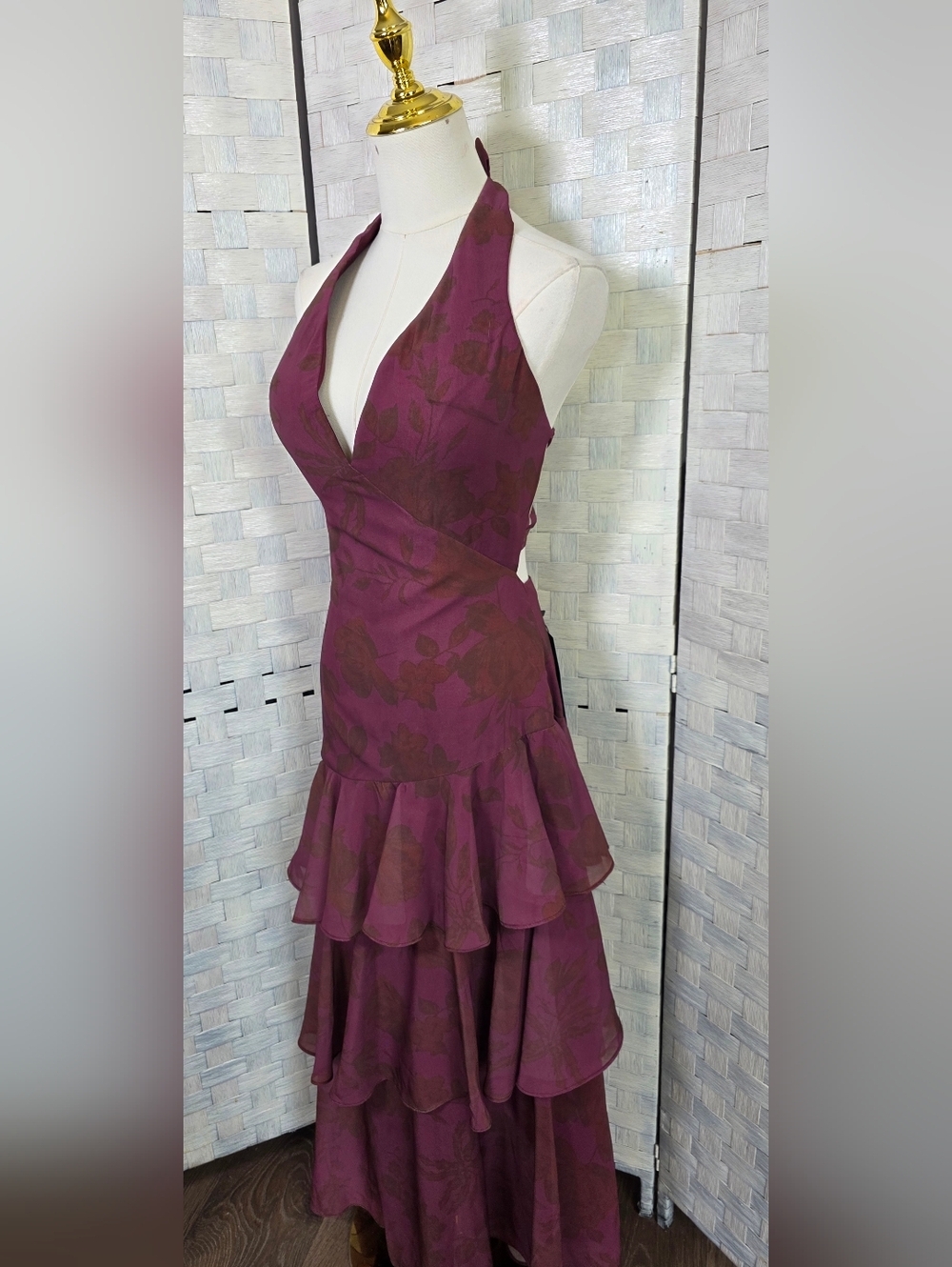 Plum Halter Ruffled Maxi Dress - Picture 9 of 13
